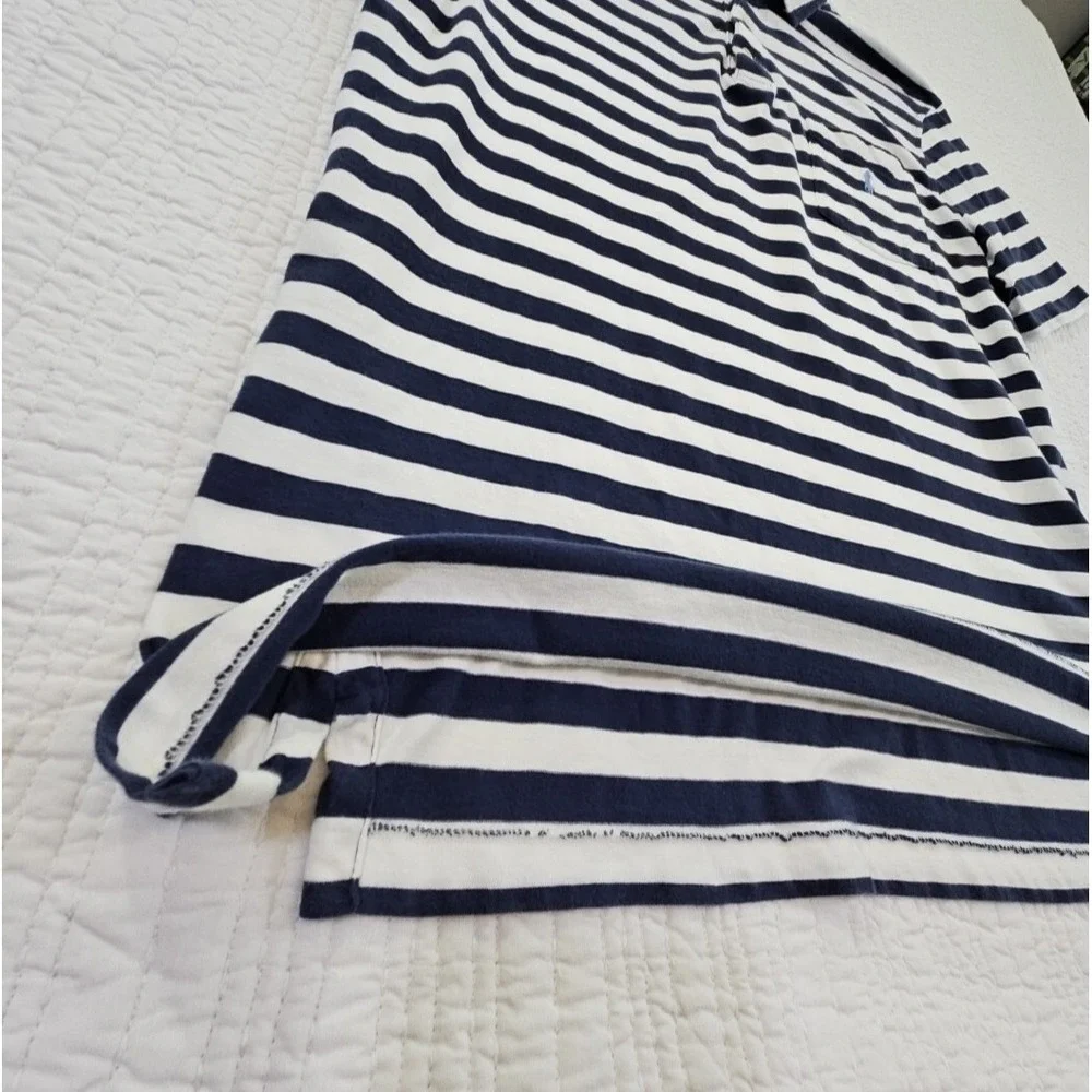 Polo Ralph Lauren Navy Blue Stripe Polo Shirt Men's M Medium Short Sleeve EUC LN